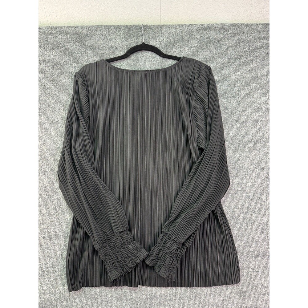 Ava & Viv 1X Black Pleated Blouse Long Sleeve Ruffle Cuff Holiday Party Top - Picture 6 of 13